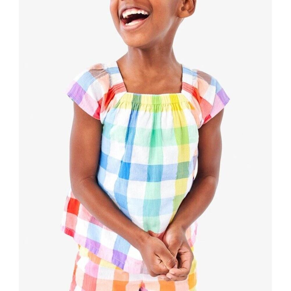 Primary Picnic‎ Top Rainbow Gingham Short Sleeve Girl 4-5 Cotton Comfort Check